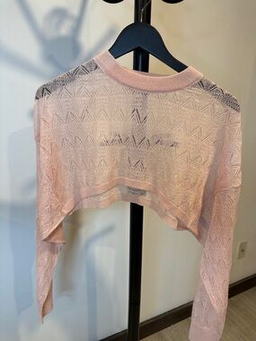 Zara Light Pink Women's Cropped Knit Top